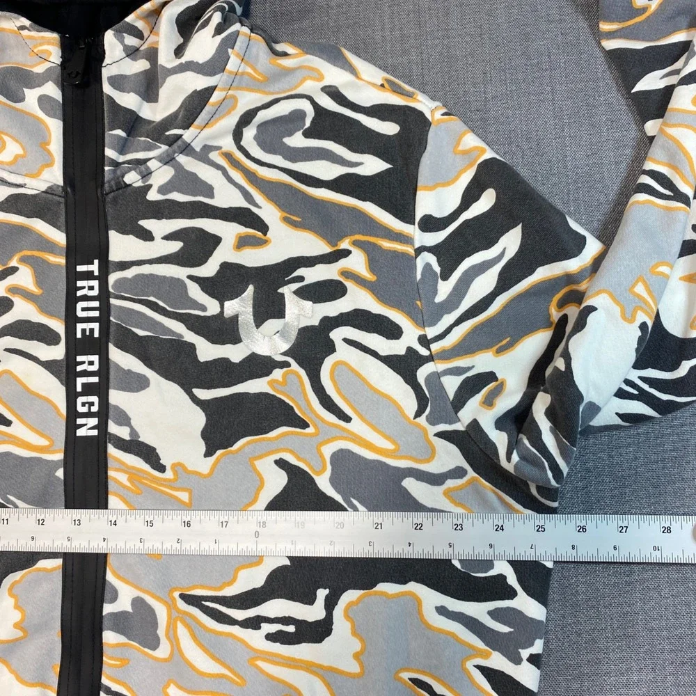 True‎ Religion Mens Camo Swirl Full Zip Hoodie Black Gray XL
